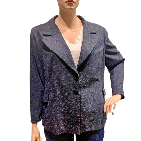 IGIGI Blue Tweed Blazer Jacket Pockets Rear Buckle Lined 2 Button Plus Size 22 - Picture 1 of 9